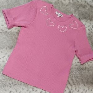Kensie Girl Pink Tee with Heart Details